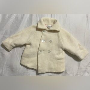 Bonpoint Baby 56 Virgin Wool Double Breasted Cardigan Coat Ivory Newborn